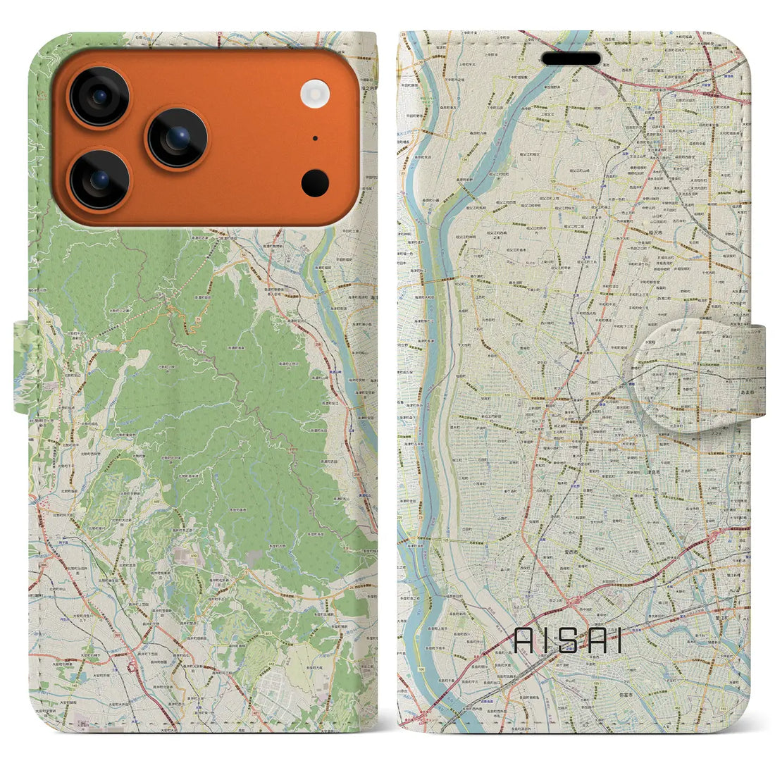 【愛西(愛知県)】地図柄iPhoneケース(手帳タイプ)ナチュラル・iPhone 17 Pro Max 用