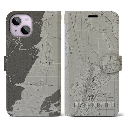 【会津高田（福島県）】地図柄iPhoneケース（手帳タイプ）モノトーン・iPhone 14 用