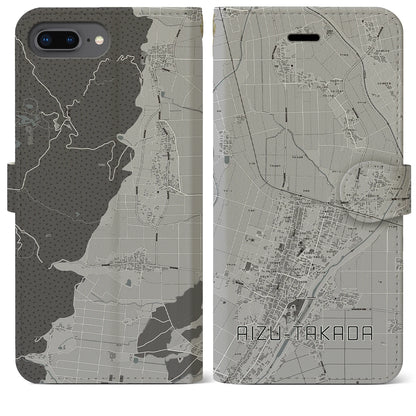 【会津高田（福島県）】地図柄iPhoneケース（手帳タイプ）モノトーン・iPhone 8Plus /7Plus / 6sPlus / 6Plus 用