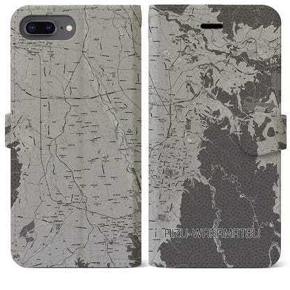 【会津若松（福島県）】地図柄iPhoneケース（手帳タイプ）モノトーン・iPhone 8Plus /7Plus / 6sPlus / 6Plus 用