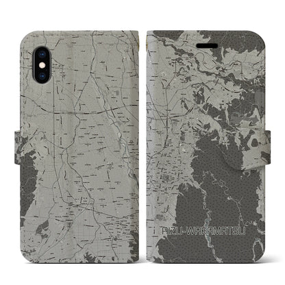 【会津若松（福島県）】地図柄iPhoneケース（手帳タイプ）モノトーン・iPhone XS / X 用