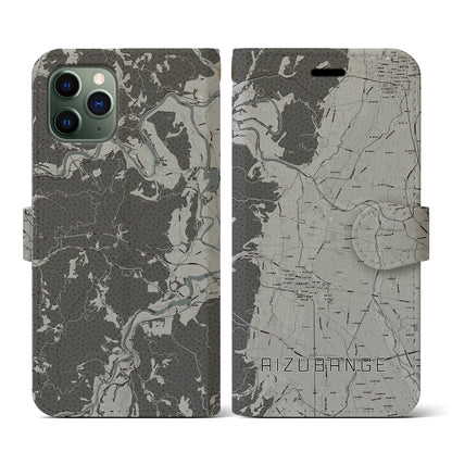 【会津坂下（福島県）】地図柄iPhoneケース（手帳タイプ）モノトーン・iPhone 11 Pro 用