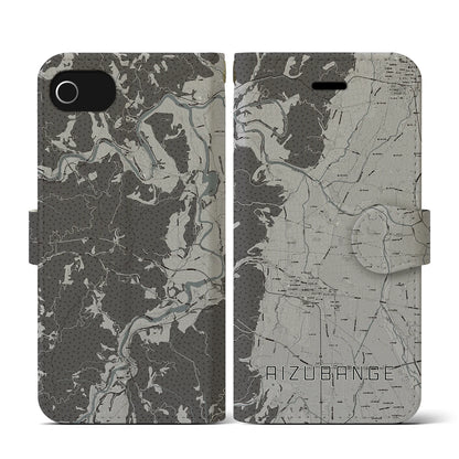 【会津坂下（福島県）】地図柄iPhoneケース（手帳タイプ）モノトーン・iPhone SE（第3 / 第2世代） / 8 / 7 / 6s / 6 用