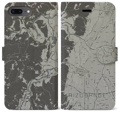 【会津坂下（福島県）】地図柄iPhoneケース（手帳タイプ）モノトーン・iPhone 8Plus /7Plus / 6sPlus / 6Plus 用