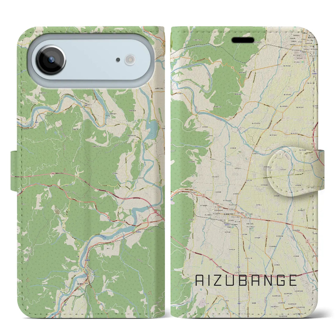 【会津坂下（福島県）】地図柄iPhoneケース（手帳タイプ）ナチュラル・iPhone 17 Pro Max 用