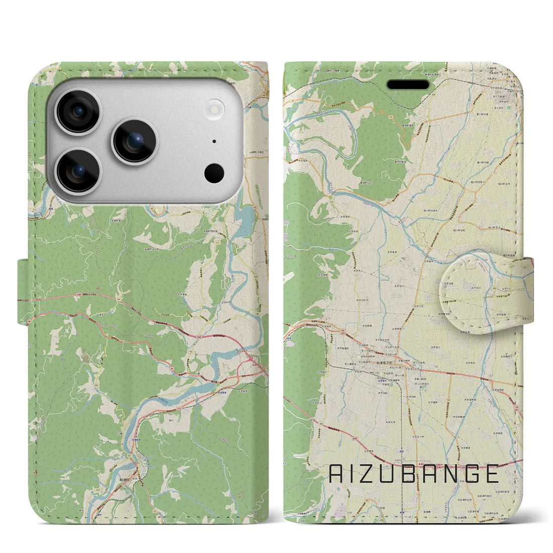 【会津坂下（福島県）】地図柄iPhoneケース（手帳タイプ）モノトーン・iPhone 17 Pro Max 用