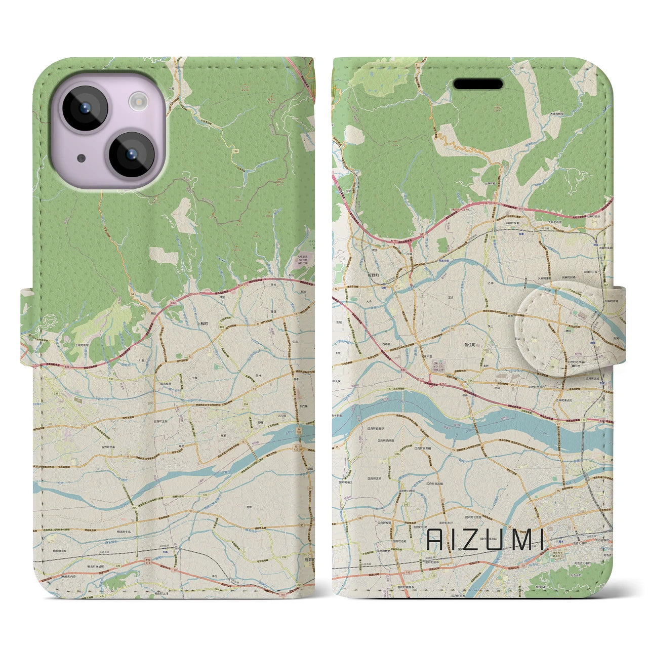 【藍住（徳島県）】地図柄iPhoneケース（手帳タイプ）