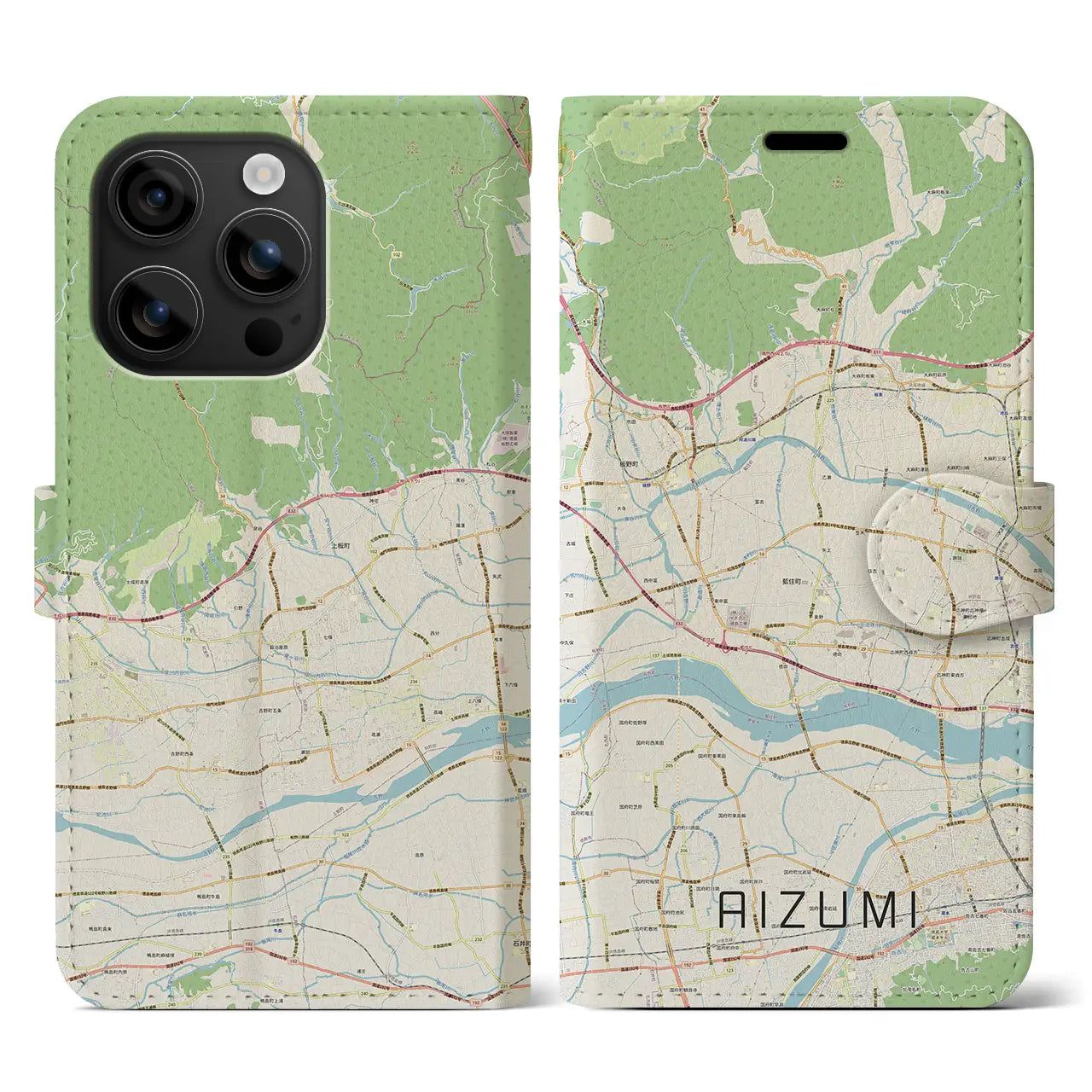 【藍住（徳島県）】地図柄iPhoneケース（手帳タイプ）