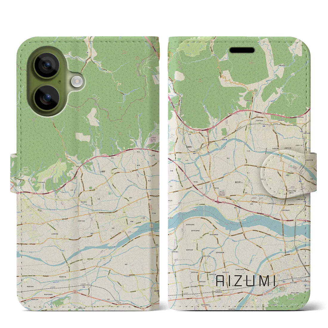 【藍住（徳島県）】地図柄iPhoneケース（手帳タイプ）ナチュラル・iPhone 17 Pro Max 用