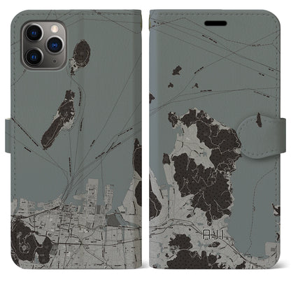 【庵治（香川県）】地図柄iPhoneケース（手帳タイプ）モノトーン・iPhone 11 Pro Max 用