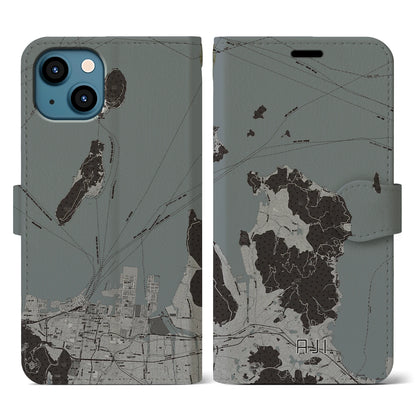 【庵治（香川県）】地図柄iPhoneケース（手帳タイプ）モノトーン・iPhone 13 用