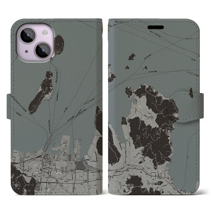 【庵治（香川県）】地図柄iPhoneケース（手帳タイプ）モノトーン・iPhone 14 用