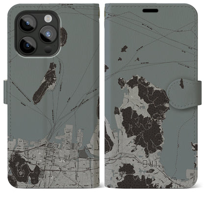 【庵治（香川県）】地図柄iPhoneケース（手帳タイプ）モノトーン・iPhone 15 Pro Max 用