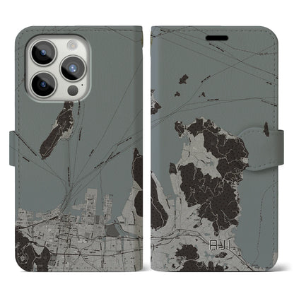 【庵治（香川県）】地図柄iPhoneケース（手帳タイプ）モノトーン・iPhone 15 Pro 用