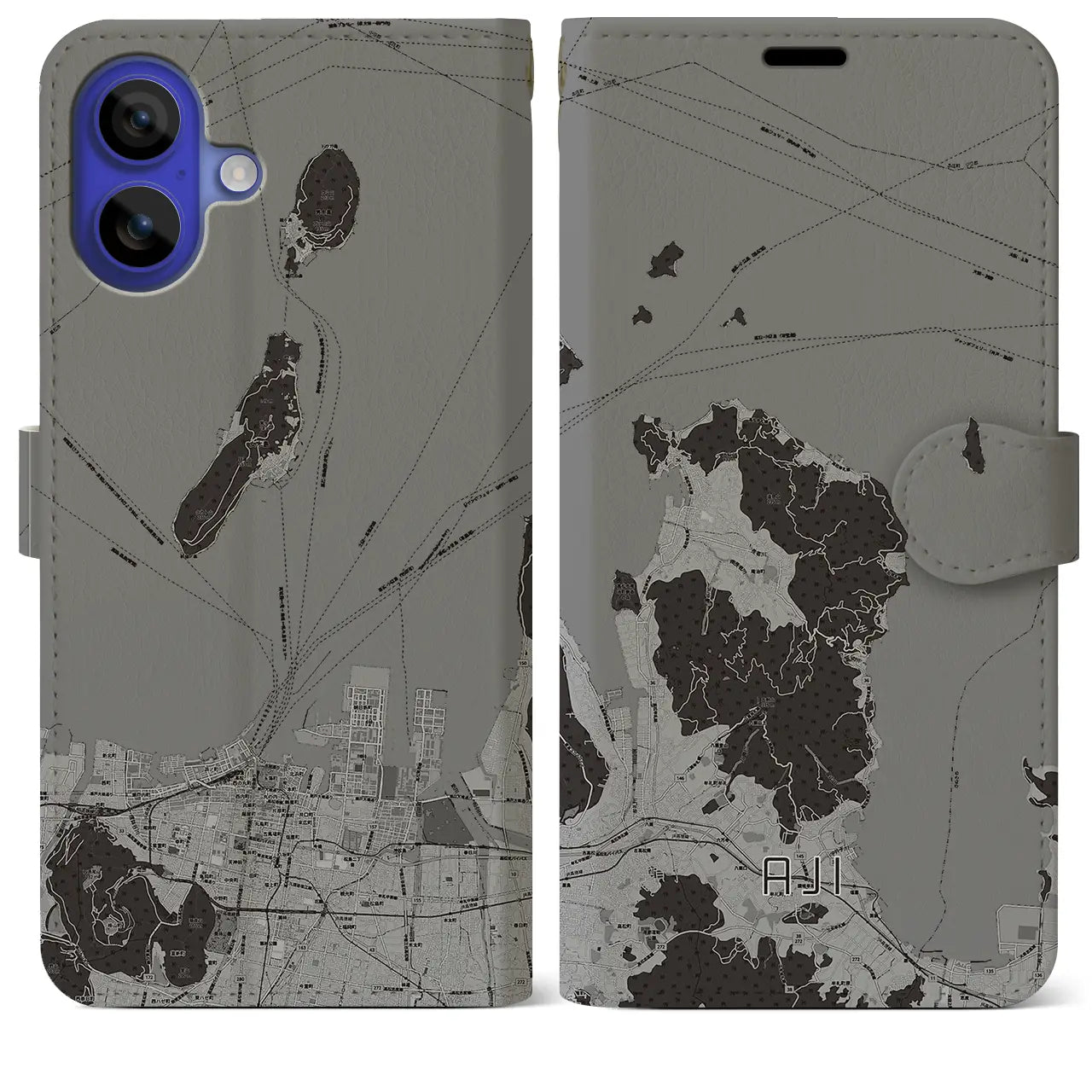 【庵治（香川県）】地図柄iPhoneケース（手帳タイプ）