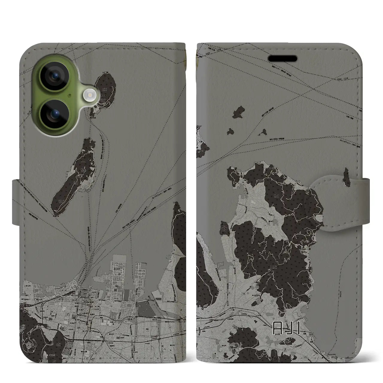 【庵治（香川県）】地図柄iPhoneケース（手帳タイプ）