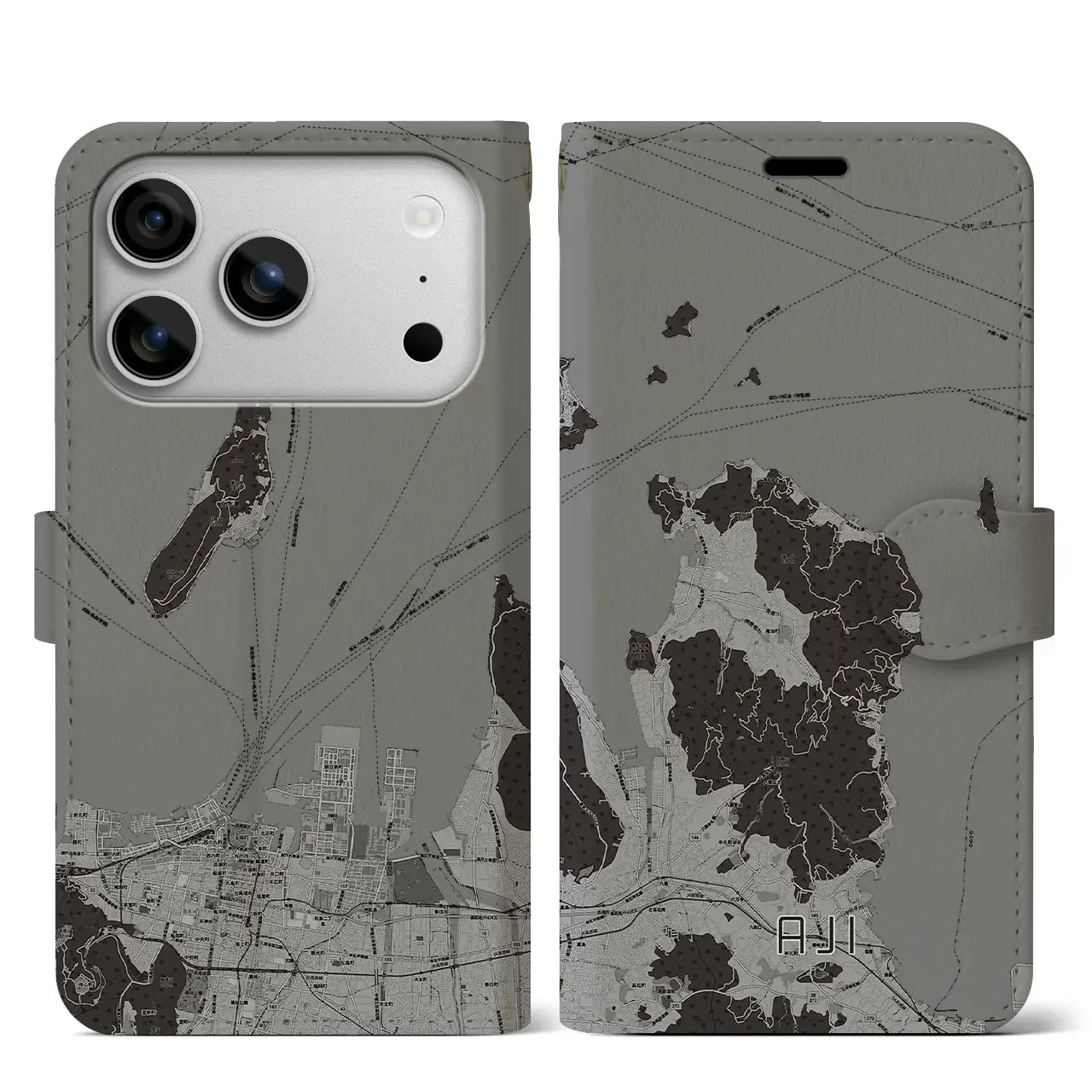 【庵治（香川県）】地図柄iPhoneケース（手帳タイプ）