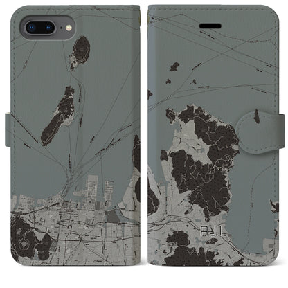 【庵治（香川県）】地図柄iPhoneケース（手帳タイプ）モノトーン・iPhone 8Plus /7Plus / 6sPlus / 6Plus 用