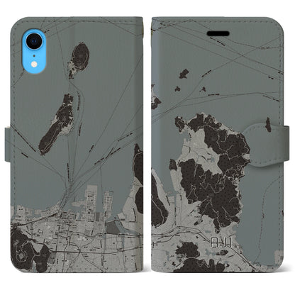 【庵治（香川県）】地図柄iPhoneケース（手帳タイプ）モノトーン・iPhone XR 用