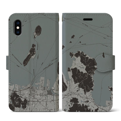 【庵治（香川県）】地図柄iPhoneケース（手帳タイプ）モノトーン・iPhone XS / X 用