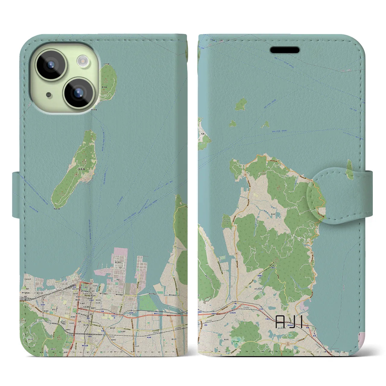 【庵治（香川県）】地図柄iPhoneケース（手帳タイプ）