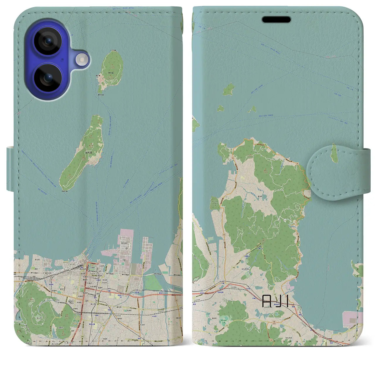 【庵治（香川県）】地図柄iPhoneケース（手帳タイプ）ナチュラル・iPhone 16 Pro Max 用