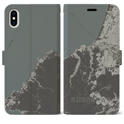 【鰺ヶ沢（青森県）】地図柄iPhoneケース（手帳タイプ）モノトーン・iPhone XS Max 用