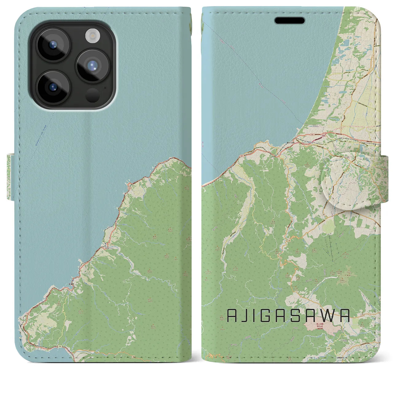 【鰺ヶ沢（青森県）】地図柄iPhoneケース（手帳タイプ）
