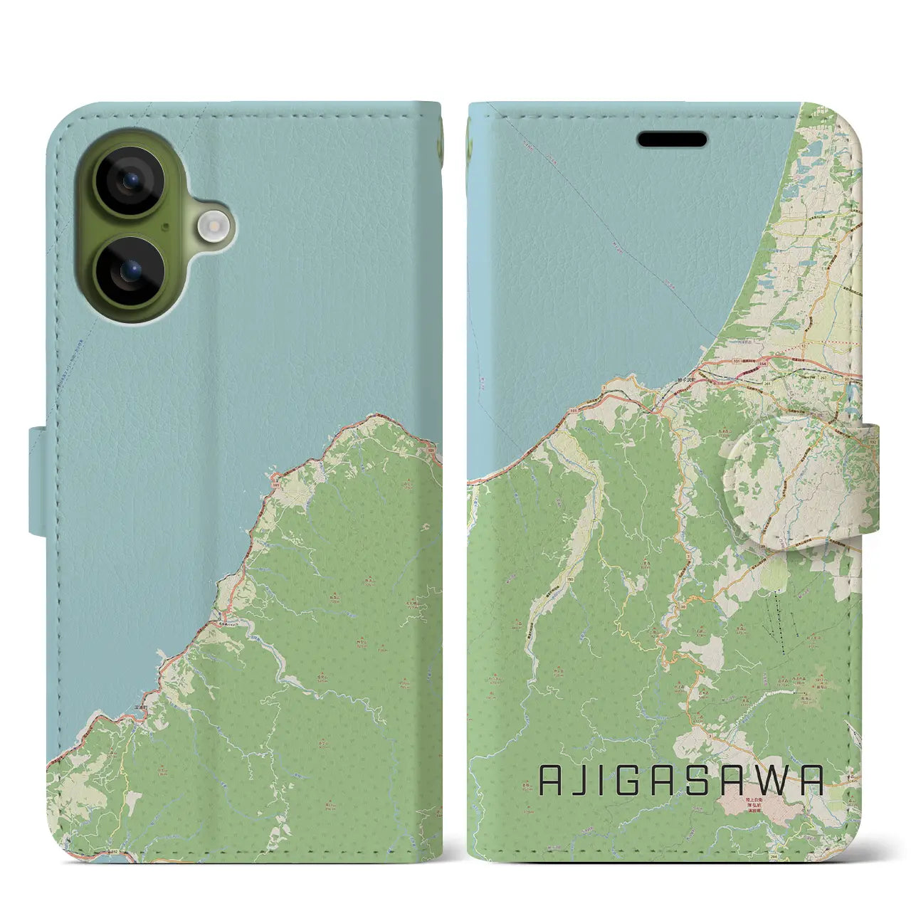 【鰺ヶ沢（青森県）】地図柄iPhoneケース（手帳タイプ）