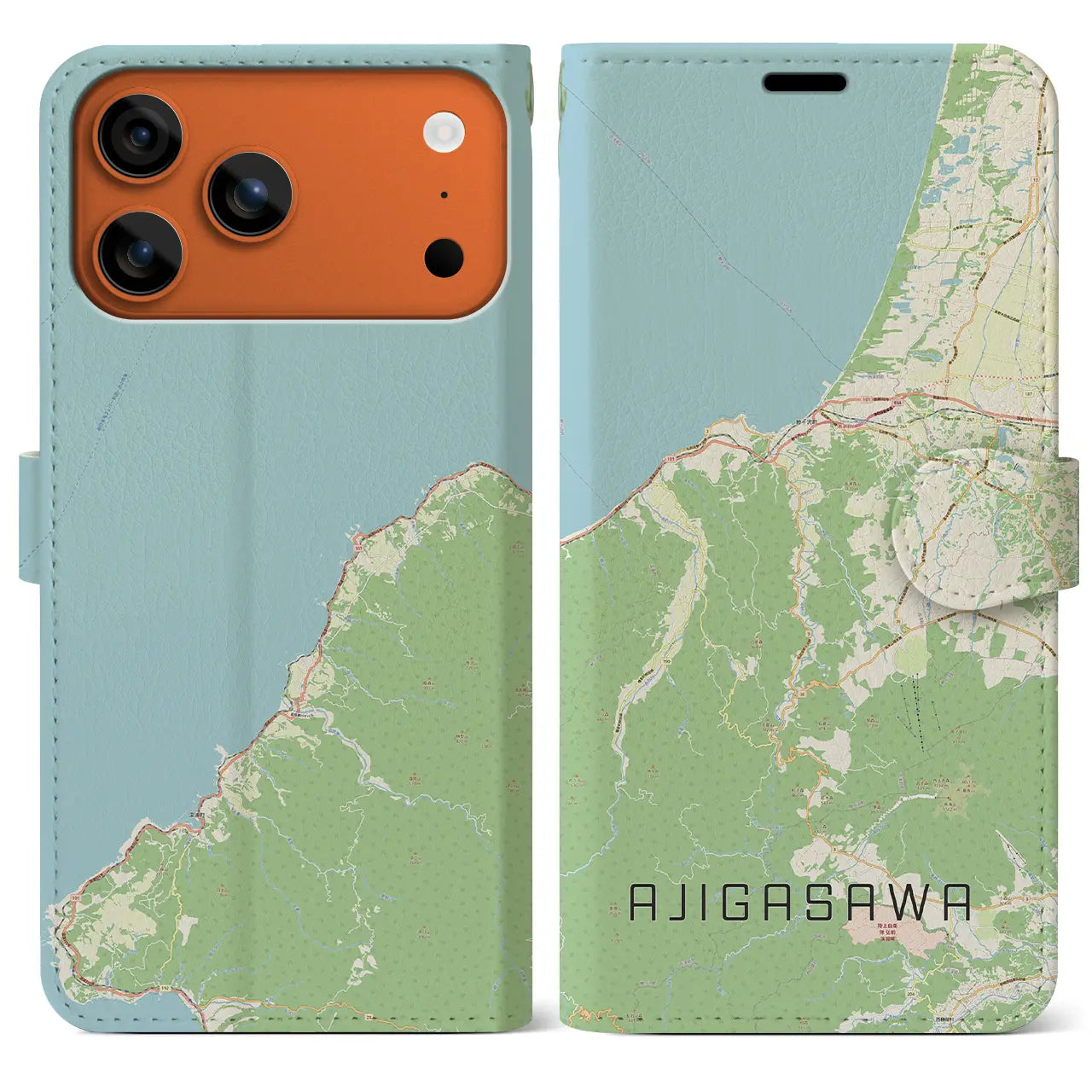 【鰺ヶ沢（青森県）】地図柄iPhoneケース（手帳タイプ）