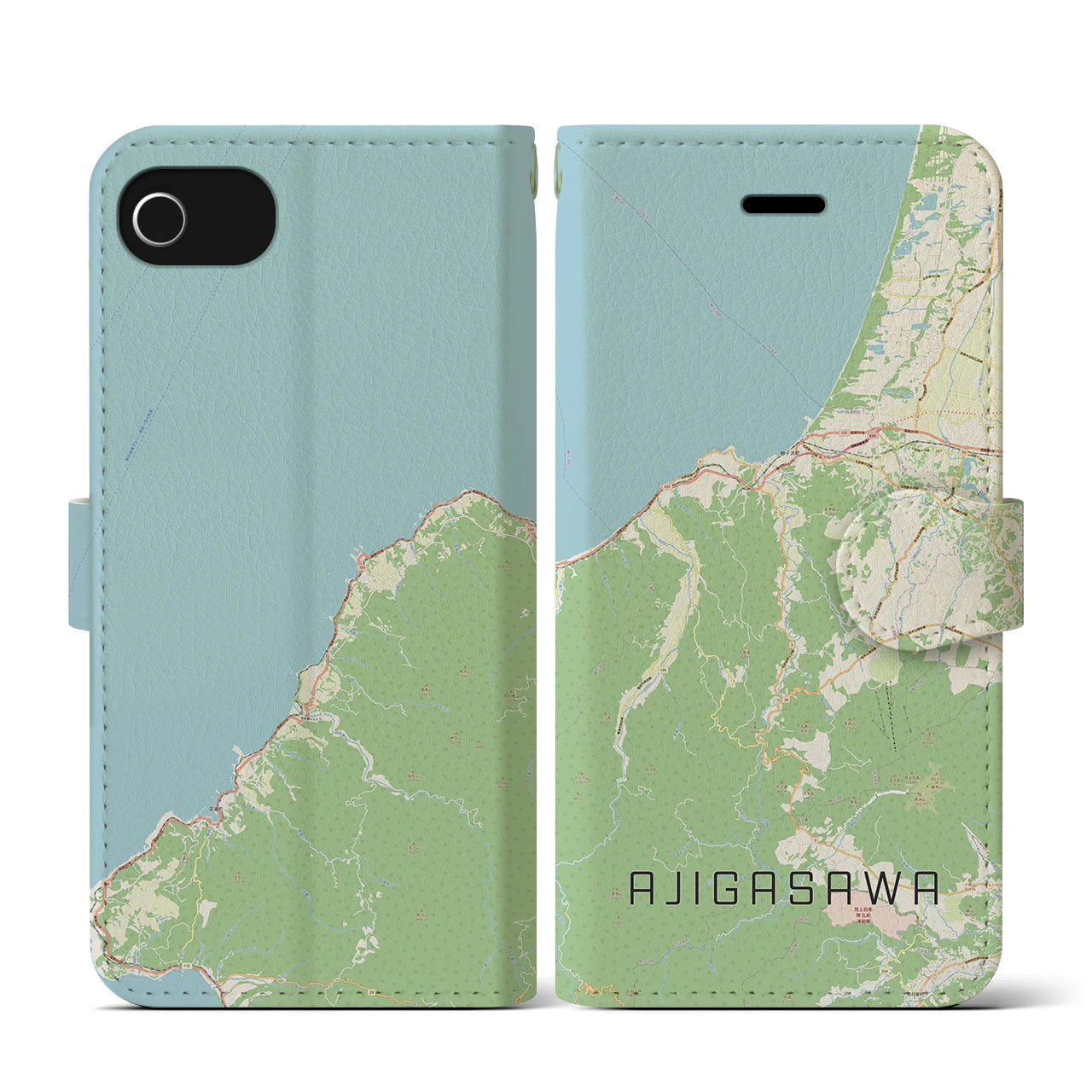 【鰺ヶ沢（青森県）】地図柄iPhoneケース（手帳タイプ）