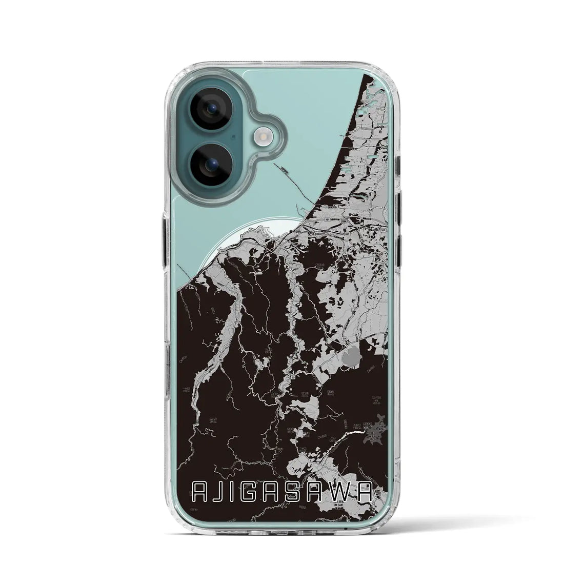 【鰺ヶ沢(青森県)】地図柄iPhoneケース(MagSafeタイプ)モノトーン・iPhone 16 Pro 用