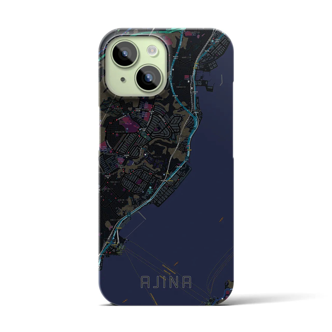 【阿品（広島県）】地図柄iPhoneケース（バックカバータイプ）