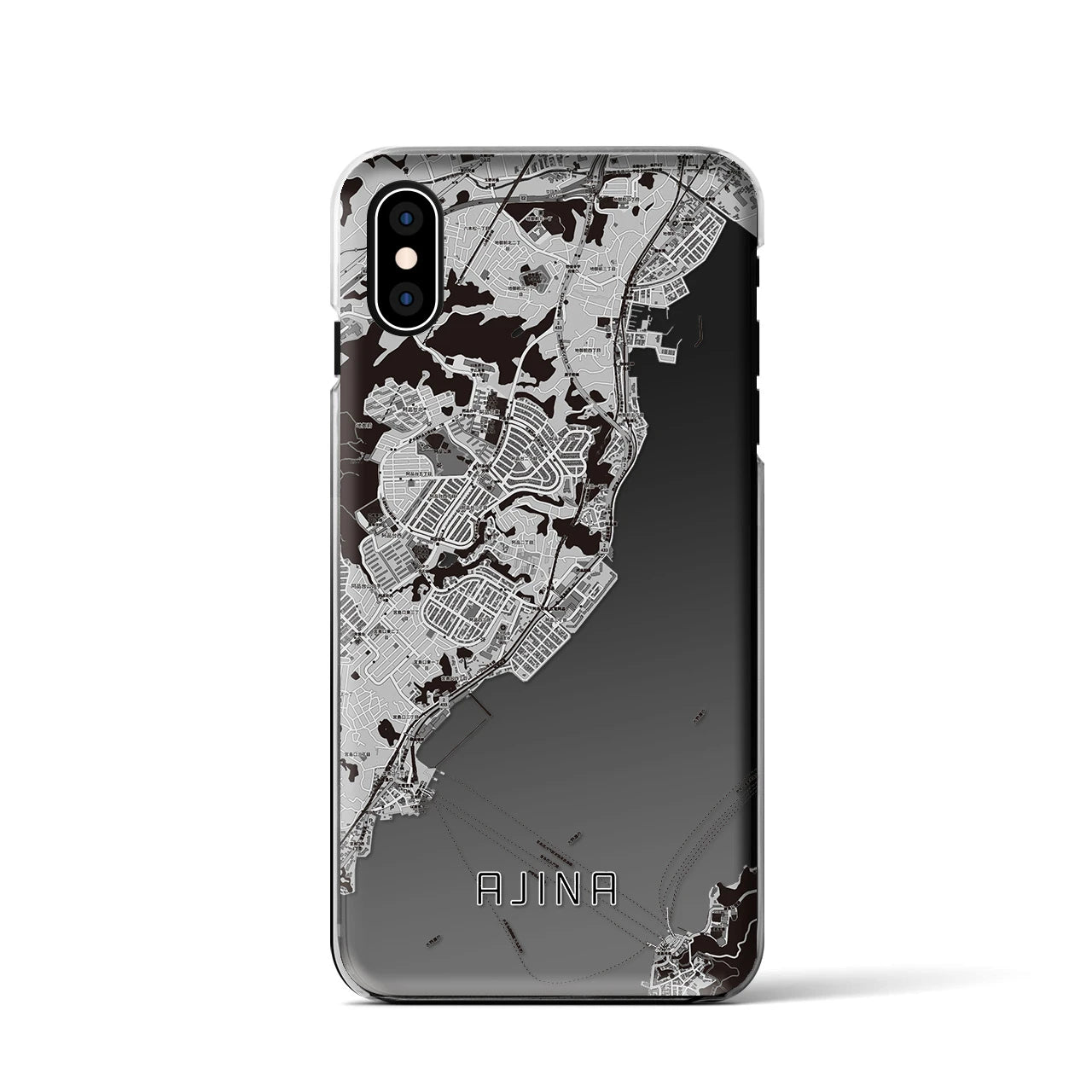 【阿品（広島県）】地図柄iPhoneケース（クリアタイプ）モノトーン・iPhone XS / X 用