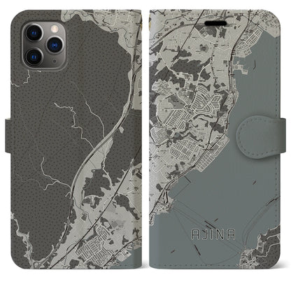 【阿品（広島県）】地図柄iPhoneケース（手帳タイプ）モノトーン・iPhone 11 Pro Max 用