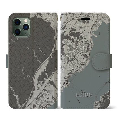 【阿品（広島県）】地図柄iPhoneケース（手帳タイプ）モノトーン・iPhone 11 Pro 用