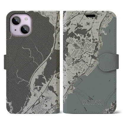 【阿品（広島県）】地図柄iPhoneケース（手帳タイプ）モノトーン・iPhone 14 用