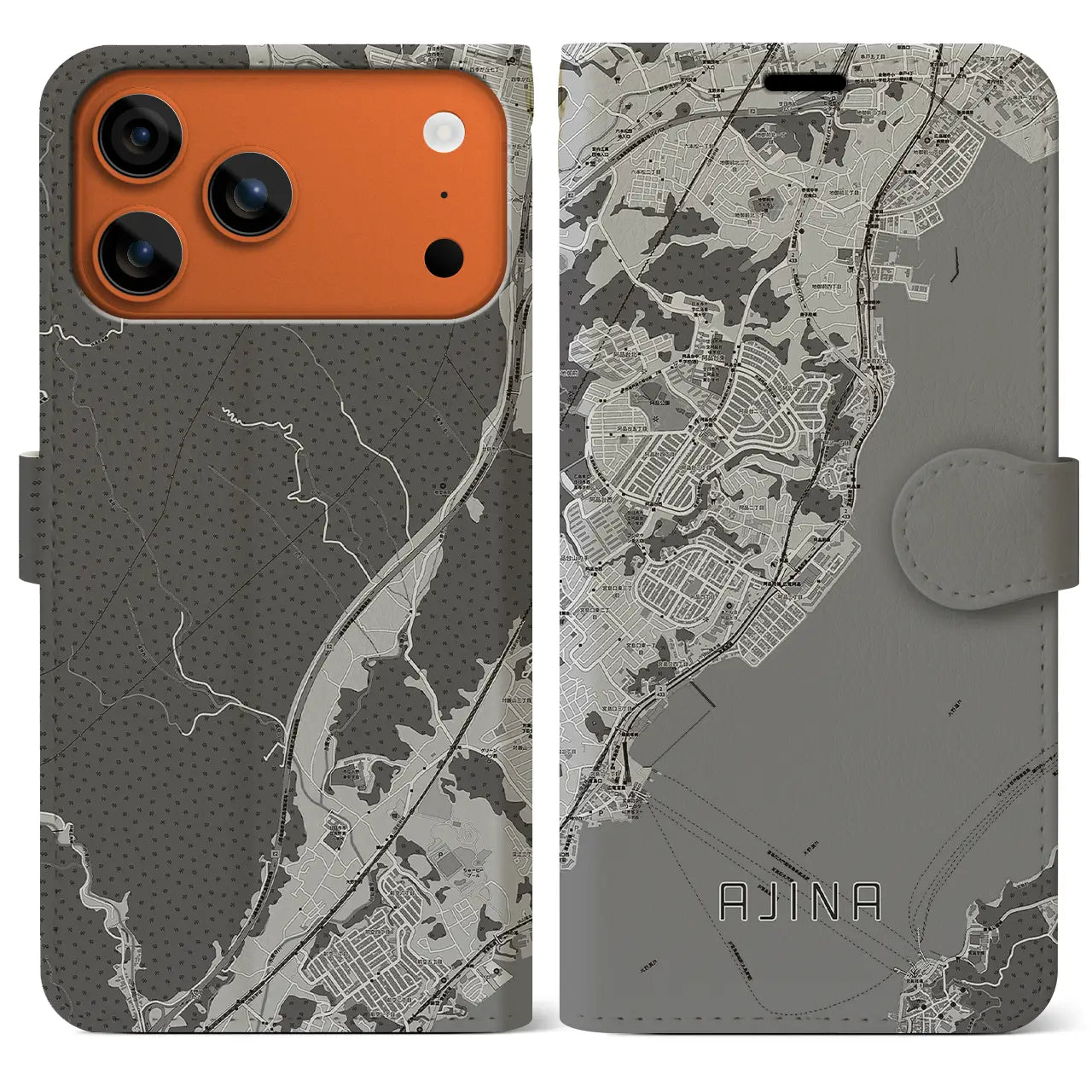 【阿品（広島県）】地図柄iPhoneケース（手帳タイプ）