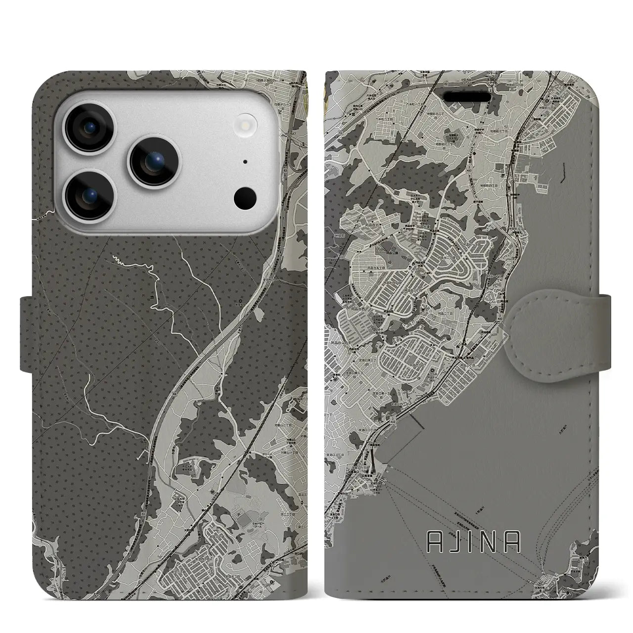 【阿品（広島県）】地図柄iPhoneケース（手帳タイプ）