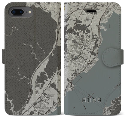 【阿品（広島県）】地図柄iPhoneケース（手帳タイプ）モノトーン・iPhone 8Plus /7Plus / 6sPlus / 6Plus 用