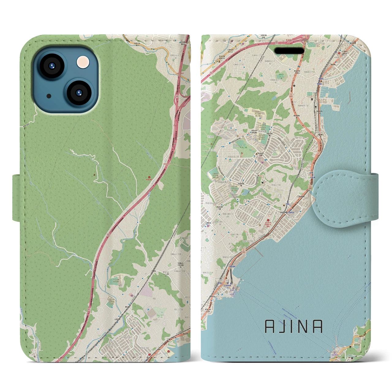 【阿品（広島県）】地図柄iPhoneケース（手帳タイプ）