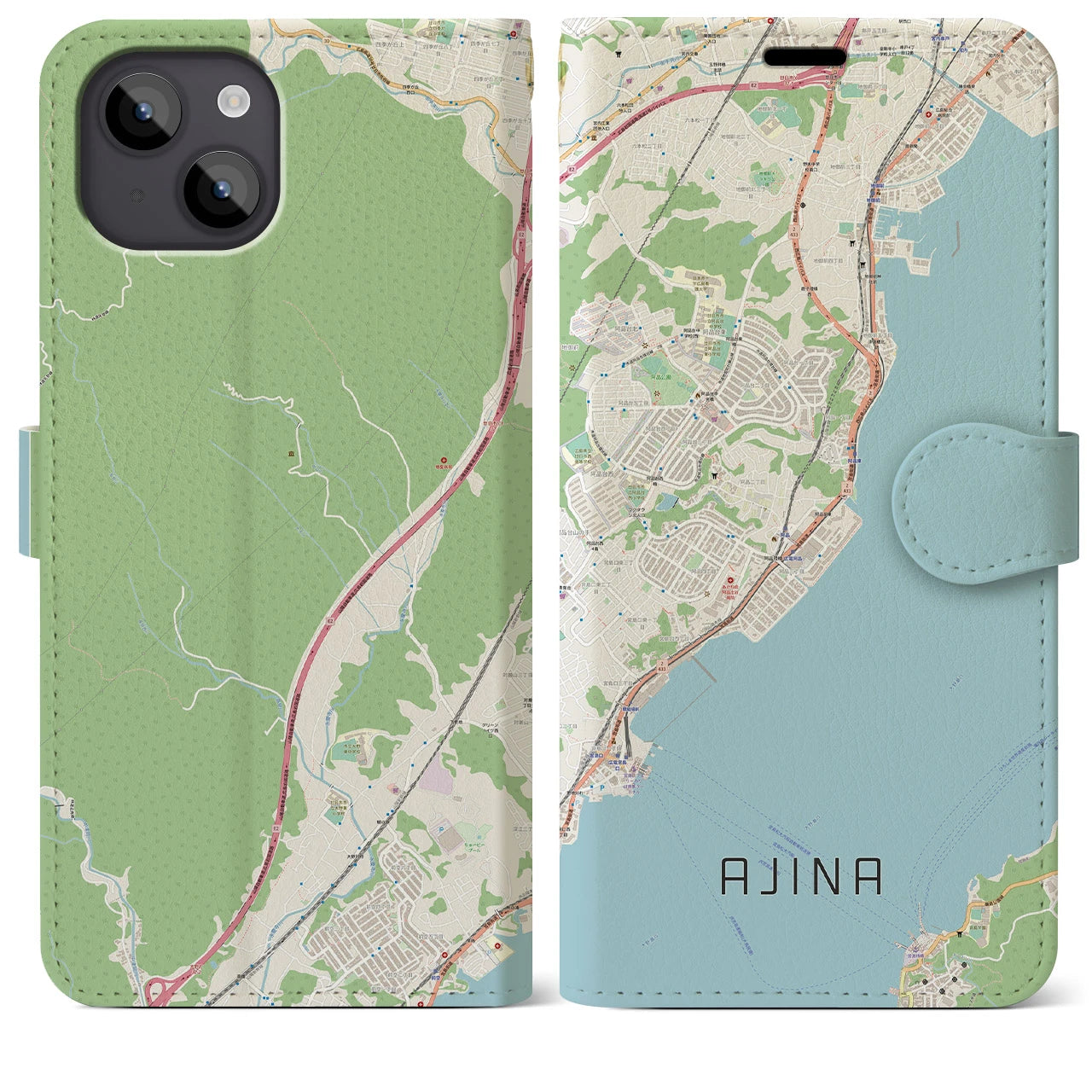 【阿品（広島県）】地図柄iPhoneケース（手帳タイプ）