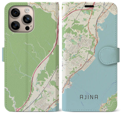 【阿品（広島県）】地図柄iPhoneケース（手帳タイプ）ナチュラル・iPhone 16 Plus 用