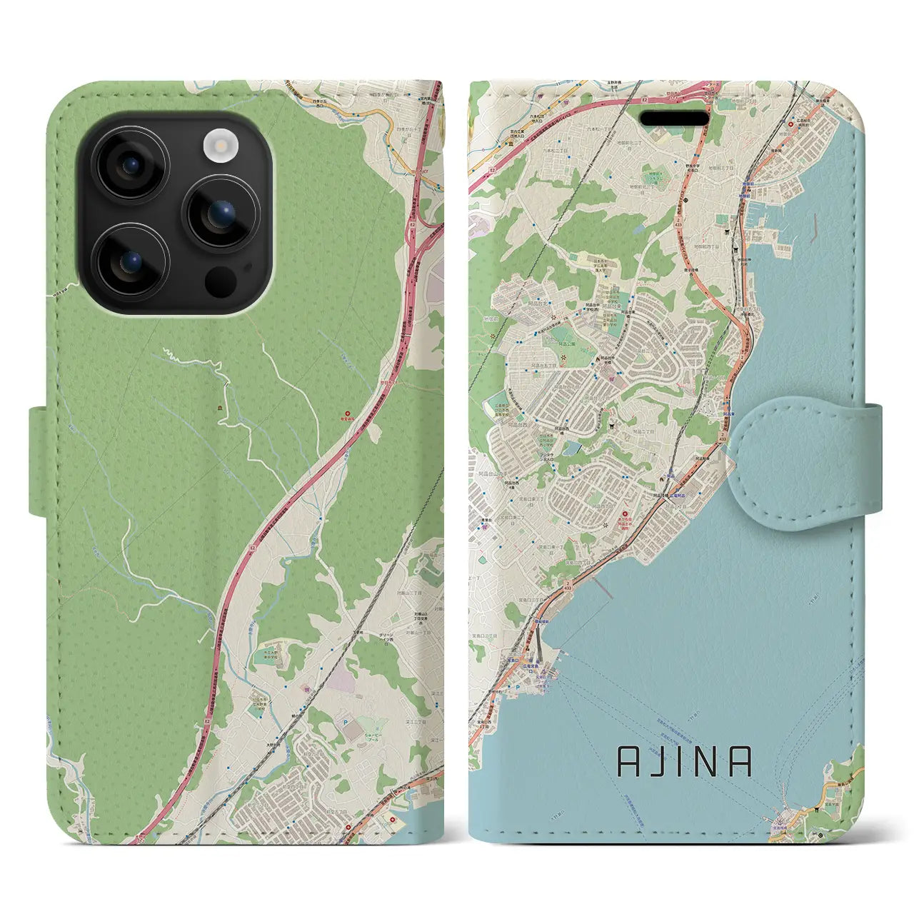 【阿品（広島県）】地図柄iPhoneケース（手帳タイプ）ナチュラル・iPhone 16 用