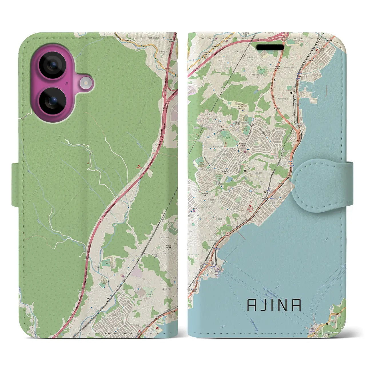 【阿品（広島県）】地図柄iPhoneケース（手帳タイプ）ナチュラル・iPhone 16 Pro 用