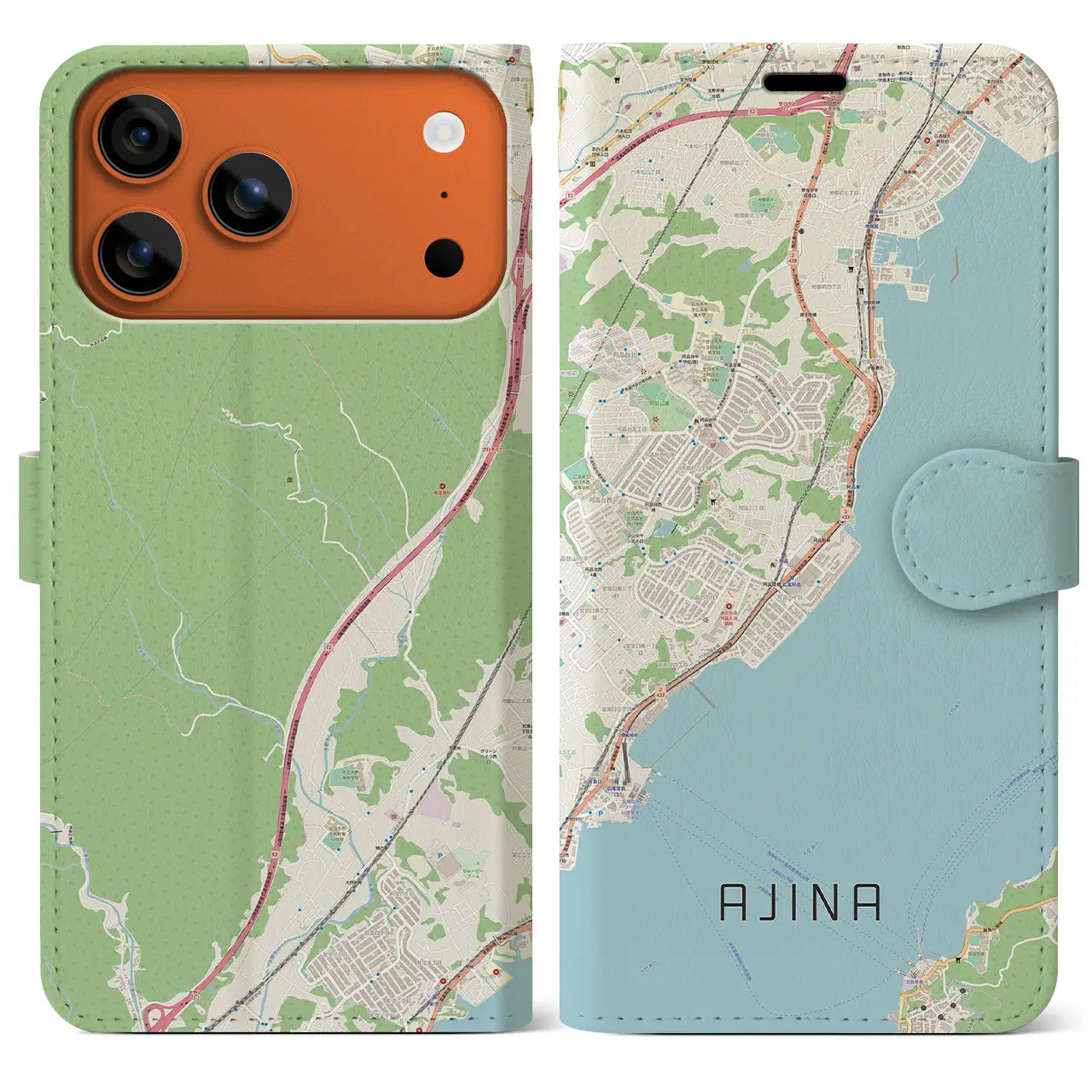 【阿品（広島県）】地図柄iPhoneケース（手帳タイプ）