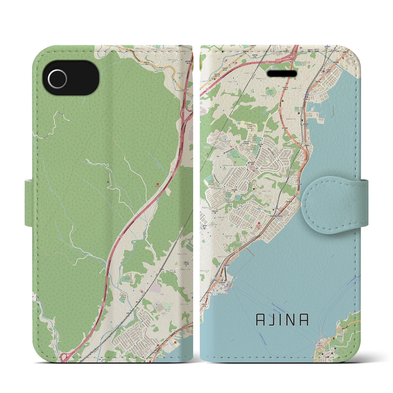 【阿品（広島県）】地図柄iPhoneケース（手帳タイプ）