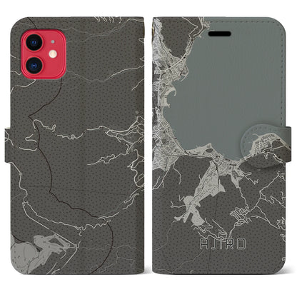 【網代（静岡県）】地図柄iPhoneケース（手帳タイプ）モノトーン・iPhone 11 用