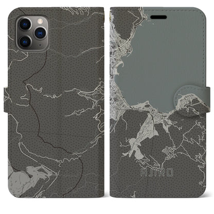 【網代（静岡県）】地図柄iPhoneケース（手帳タイプ）モノトーン・iPhone 11 Pro Max 用