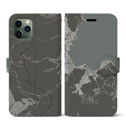 【網代（静岡県）】地図柄iPhoneケース（手帳タイプ）モノトーン・iPhone 11 Pro 用